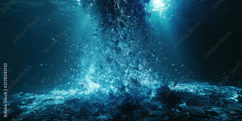 Naklejka premium Underwater view of water column with bubbles and light refraction suitable for abstract design