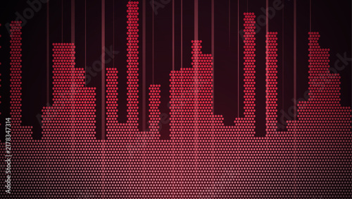 Dark sports energy background with equaliser bar field and glowing crimson red halftone dots on high contrast black backdrop