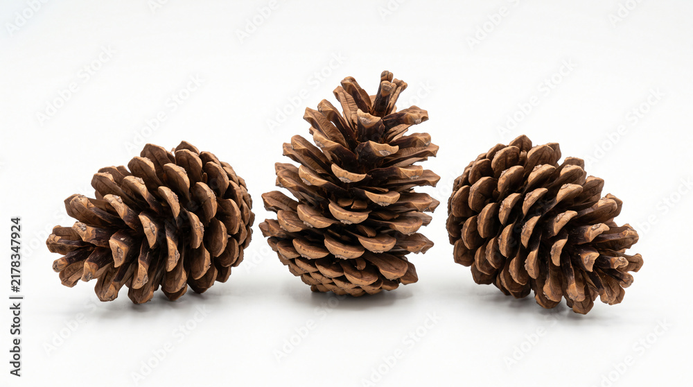 Fototapeta premium Pine Cones Isolated on White Background for Christmas, Autumn, Forest and Natural Seasonal Decoration