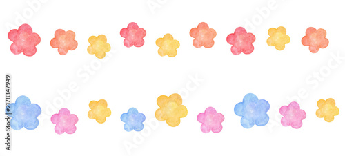 カラフルな花のラインセット　水彩イラスト
