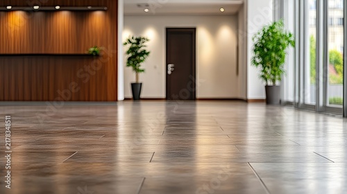 Sleek and modern lobby interior with minimalist design, showcasing the refined aesthetic and style