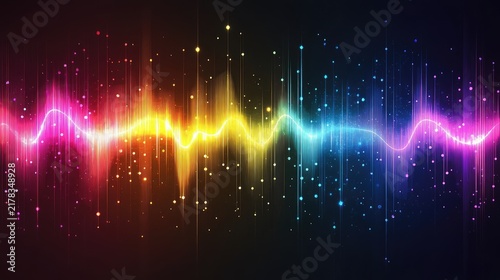Vibrant spectrum of light waves dancing in the dark abyss a digital illustration