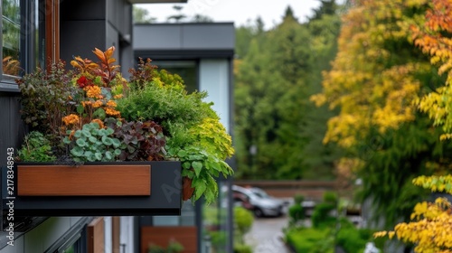 Window Box Blooms: A colorful display of vegetation adorning a modern building facade during the
