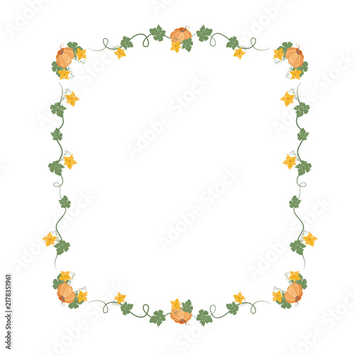 Autumn Pumpkin Floral Frame with Leaves and Flowers