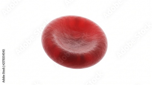 Close-up microscopic view of a single red blood cell, showcasing its biconcave disc shape and vibrant red hue against a clean white background, symbolizing health and life