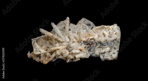 Obraz na płótnie Natural Fluorite and Quartz Crystal Cluster Isolated on Black