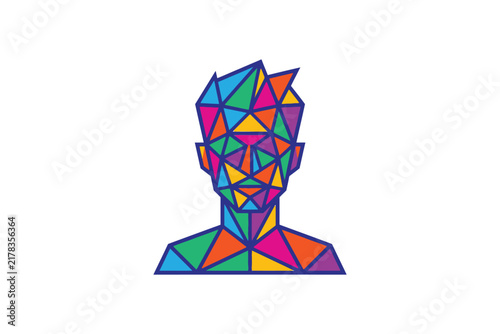 Colorful geometric polygon human portrait illustration.