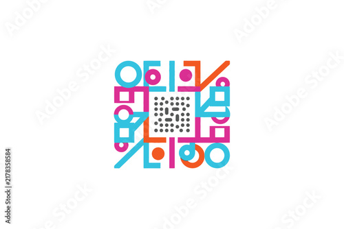 Colorful geometric QR code icon design.