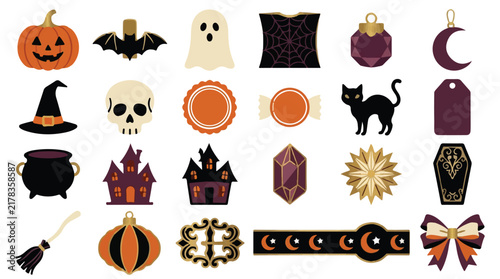 Fotografie Halloween mystical symbol pack set, Magic and witchcraft vector elements, Supern