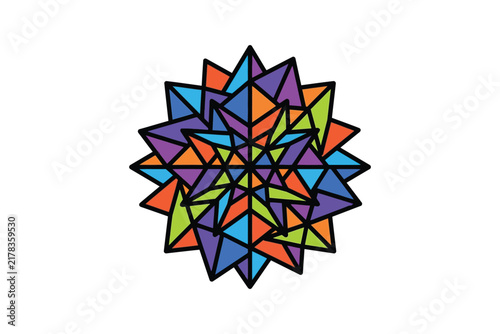 Colorful Geometric Starburst Mandala with Vibrant Symmetry.