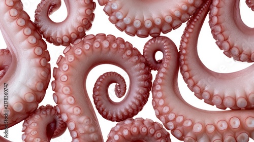 Fresh Raw Octopus Tentacles with Suckers Isolated on White Background