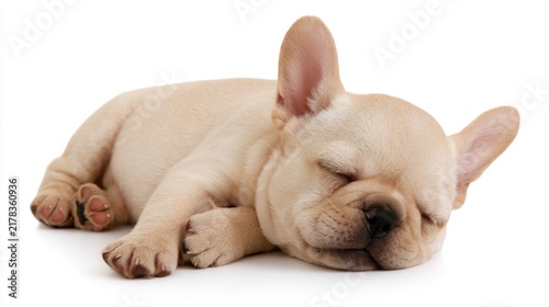Adorable French Bulldog Puppy Sleeping Peacefully on a White Background