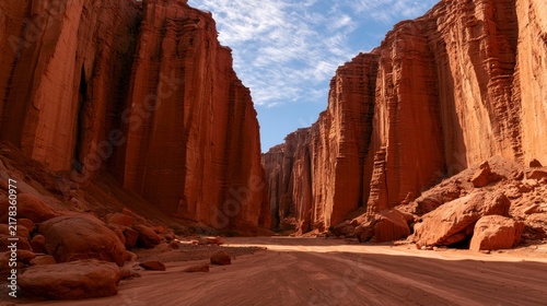 Towering Red Sandstone Cliffs in a Majestic Desert Canyon
