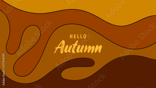 Illustration Modern Abstract Autumn Background with Hand Drawn Organic Shapes Orange Amber Brown Flat Color Design Vector. Perfect for Seasonal Greeting Card, Banner, Poster, Social Media, Web Header