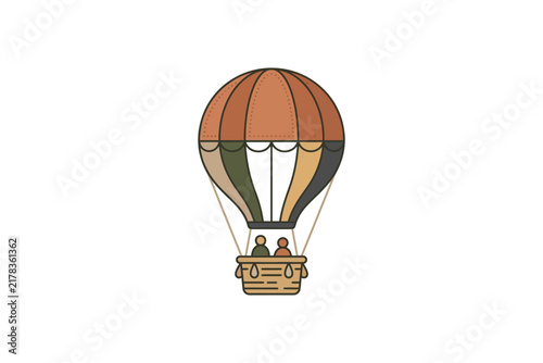 Colorful hot air balloon with striped canopy.