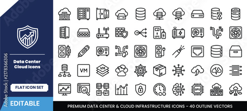 A comprehensive set of fifty thin line icons representing various business technology and digital communication concepts