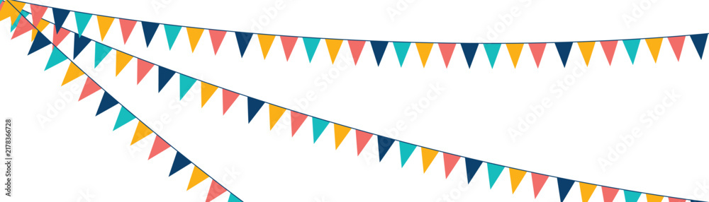 Fototapeta premium Colorful party bunting flags hanging on strings