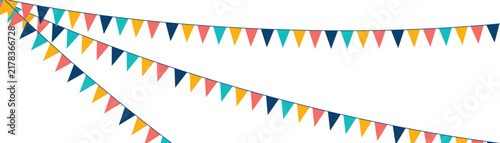 Colorful party bunting flags hanging on strings