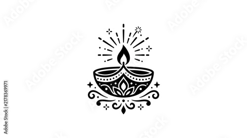 Detailed black diya with sparkles and decorative flourishes