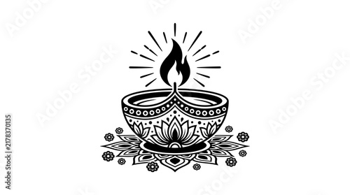 Detailed floral oil lamp illustration on decorative base.