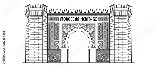 Ornate Moroccan Archway with Towers and Geometric Patterns