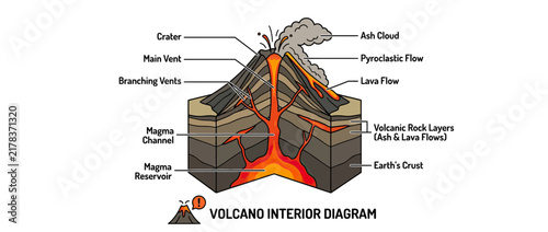 Volcano Cross-Section Diagram Illustration