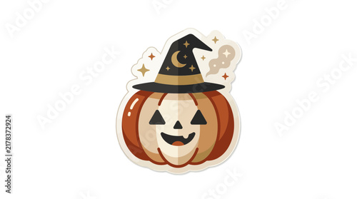 Halloween pumpkin wearing a black wizard hat.