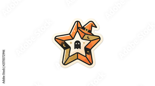 Halloween star sticker with ghost and bat