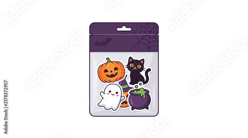 Halloween sticker pack containing ghost cat and pumpkin