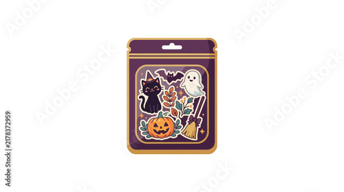 Halloween sticker pack collection in a decorative snack bag.