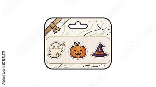 Halloween sticker set with ghost and pumpkin.