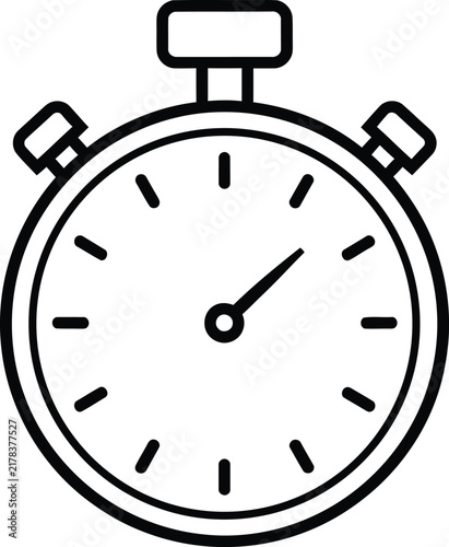 Simple black and white line drawing of a classic stopwatch for timing and measurement concepts