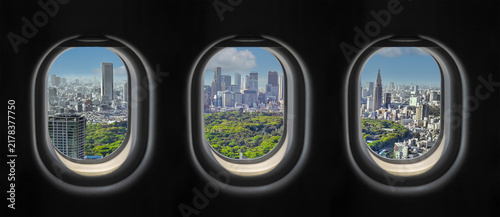 View outside the airplane window of Tokyo, Japan.