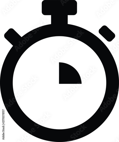 Simple black and white stopwatch icon representing time measurement and speed with a modern design