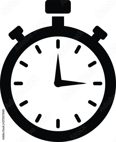A minimalist black and white stopwatch icon symbolizing the measurement of time duration and the concept of velocity