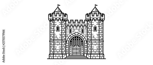 Fotografie Medieval Castle Gatehouse Line Art Illustration