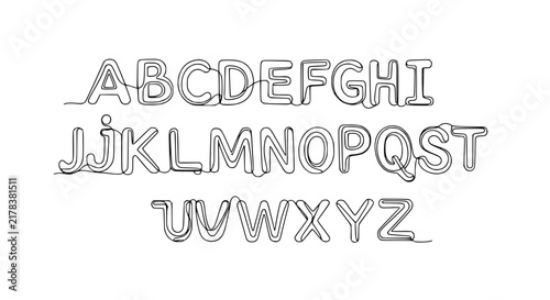 Continuous Line Alphabet A-Z, Single Line Drawing, Isolated