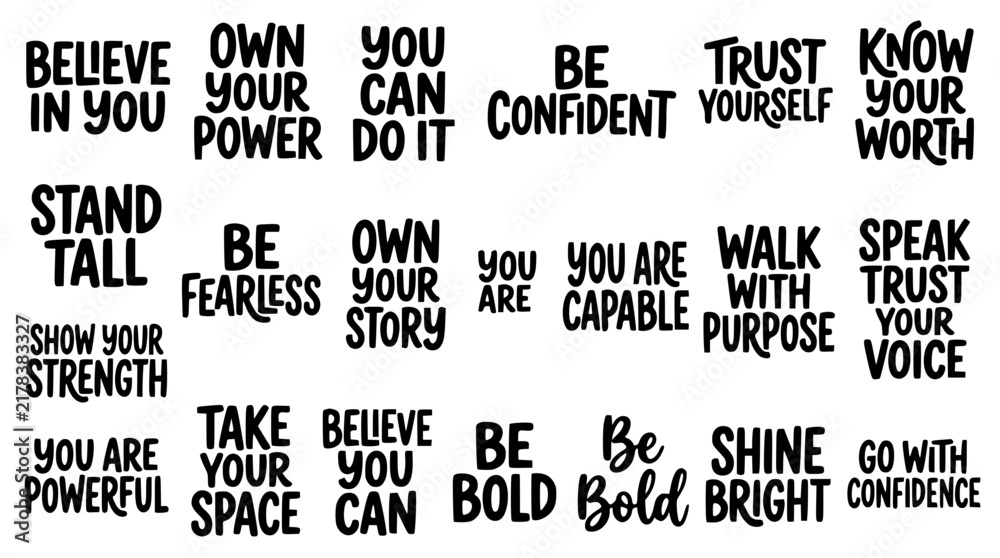 Obraz premium Motivational Typography Phrases in Black and White Vector Illustration