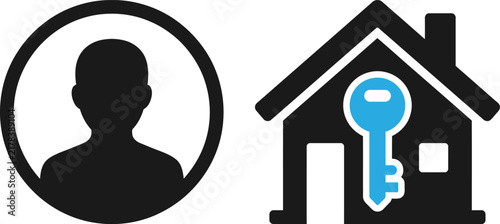 фотографія User profile icon and house with key symbol, representing real estate agent, pro