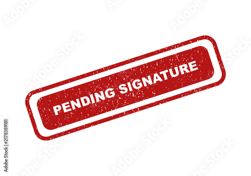 Fotografie Red rectangular rubber stamp with the text pending signature inside