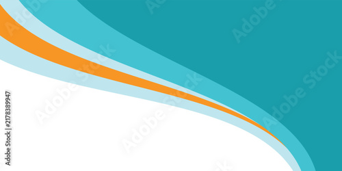 Curving turquoise and teal waves with a bold orange accent create a modern, ocean-inspired abstract background ideal for banners, headers, presentations and promotional designs with clean copy space.