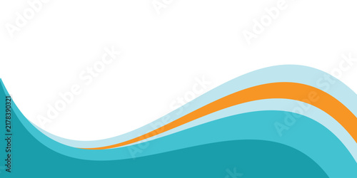 Curving turquoise and teal waves with a bold orange accent create a modern, ocean-inspired abstract background ideal for banners, headers, presentations and promotional designs with clean copy space.