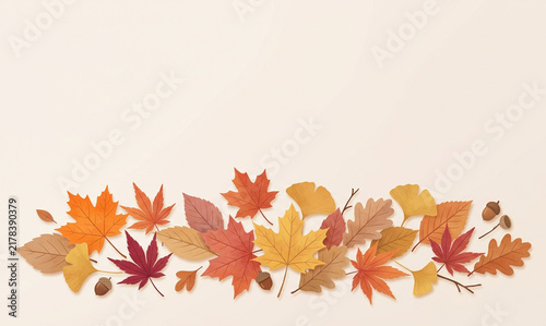 秋の紅葉と落ち葉のナチュラルで温かみのあるカラフルな背景素材