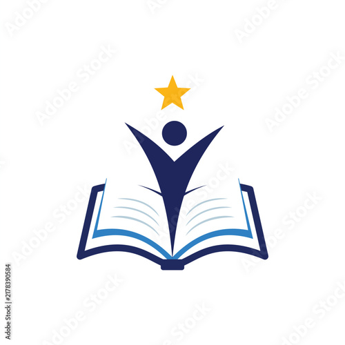 Education and Reading Achievement Logo with Open Book and Star