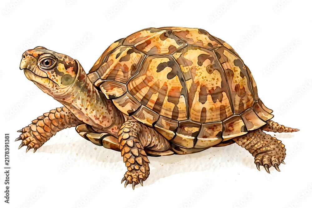 Fototapeta premium Box Turtle Walking Isolated - Watercolor Turtle Illustration on White Background