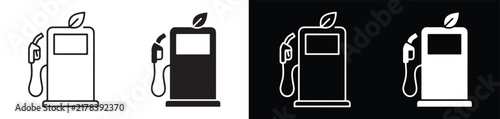 gas pump icons with fuel nozzle designs on contrasting backgrounds for graphic use