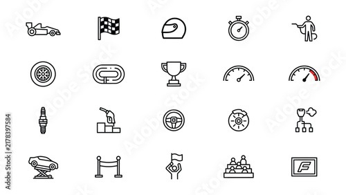 Картината върху платно Collection of racing and automotive themed icons isolated on transparent backgro
