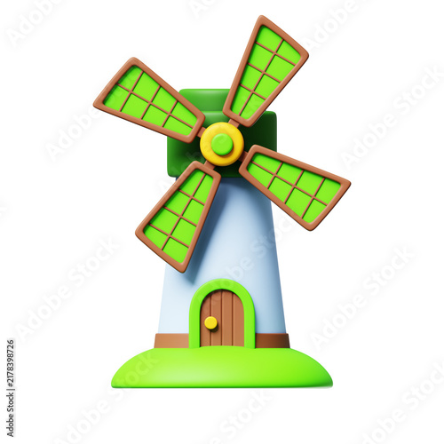 Windmill Sustainable Energy 3D Illustration