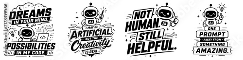 Bold black and white vector typography collection focused on AI, coding, digital creativity, smart technology