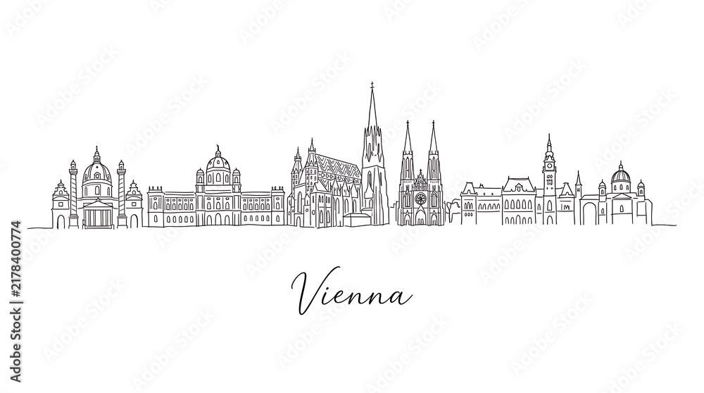 Fototapeta premium Elegant minimalist line drawing capturing the intricate architectural skyline of vienna featuring historic landmarks and